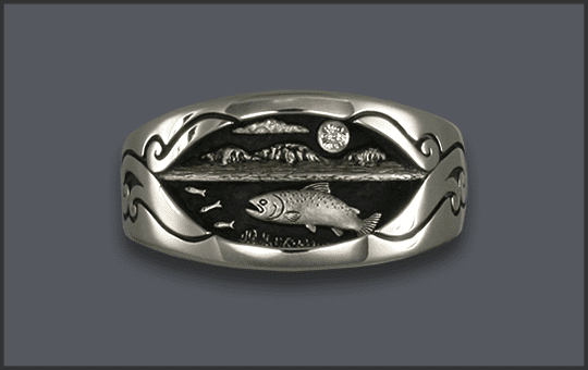 Men's Silver Chinook Ring with Diamond Moon