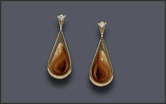 Women's 14k Elk Ivory Earrings with Diamond Dangle Posts