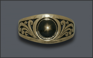 Men's Custom Black Star Sapphire Scroll Ring
