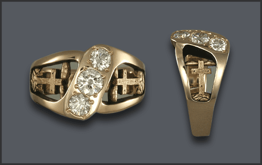 Women's 3 Diamond Rugged Cross Ring
